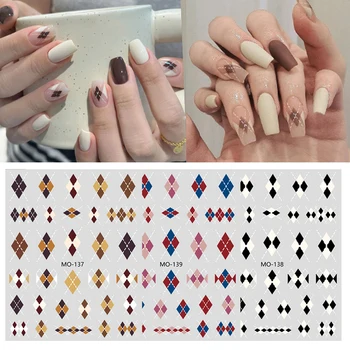 карамельный цвет клетчатый узор для ногтей наклейки осень зима корейская мода дизайн самоклеящиеся наклейки для ногтей декор маникюр инструменты
