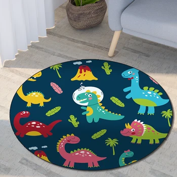 Мультяшный круглый ковер с принтом динозавра для гостиной, коврик для детской игровой комнаты, нескользящие коврики для спальни E-sports Chair, дверной коврик