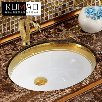 Золотая раковина в европейском стиле, круглая керамическая раковина, встроенный умывальник, небольшой размер раковины для ванной комнаты