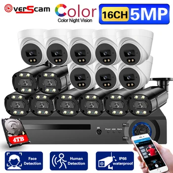 H.265 HD 5MP DVR CCTV Camera Security System Kit 16CH Наружное цветное видеонаблюдение ночного видения AHD Купольная система камер