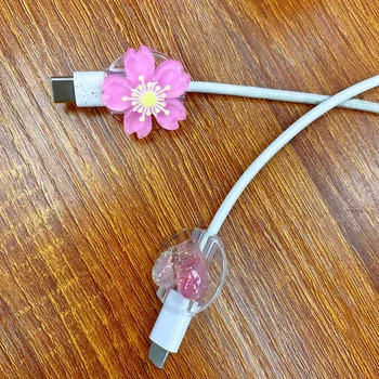 Для USB-кабеля Протектор Линия Данных Шнур Цветы Тюльпан Чехол для IPhone Android Type-C Apple Зарядка 1 шт.
