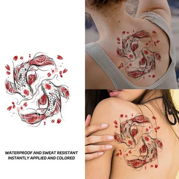  красный карп татуировка наклейки водонепроницаемый женский прочный талия бедра рука чехол растяжки шрамы красочная наклейка