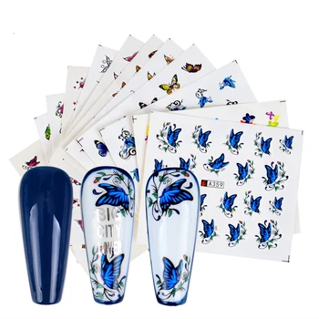 12 листов Наклейки для переноса воды, наклейки для дизайна ногтей с бабочкой для украшения ногтей