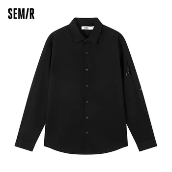 Semir 2023 Мужская рубашка Рубашка с длинными рукавами Базовая однотонная рубашка с лацканами Поездка на работу осенью Новая рубашка из чистого хлопка для мужчин