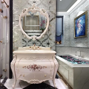 Шкаф для ванной комнаты в европейском стиле Дубовый умывальник Комбинированный умывальник Стол для ванной комнаты Умывальник Дуга Шкаф для ванной комнаты