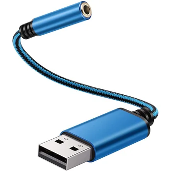  USB на 3,5 мм аудиоадаптер для наушников, внешняя стереофоническая звуковая карта для ПК, ноутбука, для PS4, для Mac и т. Д. (0,6 фута, синий)