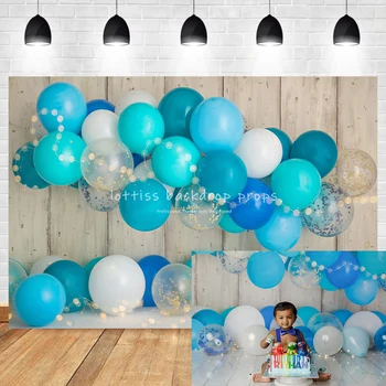 Синие воздушные шары Фоны Мальчик Торт Разбить Реквизит День Рождения Портрет Реквизит Дети Детский Воздушный Шар Деревянный Настенный Фон