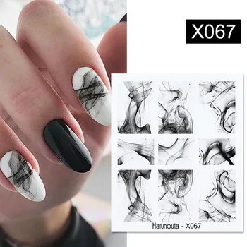Черный Цветущий Дизайн Мраморный Декор 3D Наклейка для ногтей Подвески Листья Бабочки Перенос Геометрические линии Слайдер Украшение для ногтей