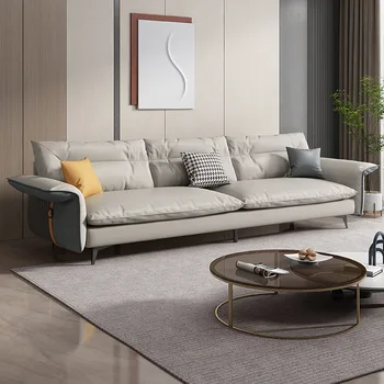 Итальянская минималистская технология Ткань Маленькая квартира Рядная трехместная мебель для гостиной L-образный комбинированный диван