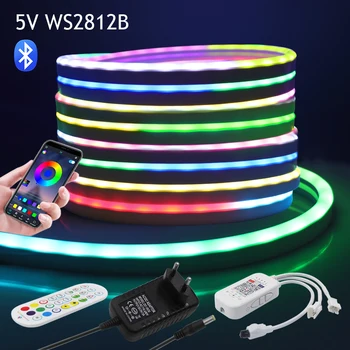 5 В WS2812B RGB светодиодная неоновая полоса 3M 60LEDs/M Smart Bluetooth APP Control Silicagel 6X12MM Гибкая водонепроницаемая лента