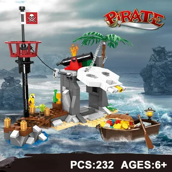  Мини Лодка К Пиратскому Острову Блок DIY Пушка Кокосовая Пальма Строительство Кирпичная Игрушка Для Мальчиков Детей