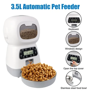 EU Plug Pet Supplies 2 Ways Power Supply Smart Food Dispenser 3,5 л для кошек и собак Автоматический таймер Кормушка для домашних животных Чаша из нержавеющей стали