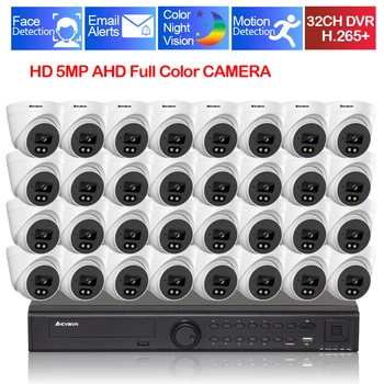  5-мегапиксельная купольная камера видеонаблюдения Красочная камера ночного видения 32CH 24CH DVR AI Face Security AHD System Set XMEYE Video Surveillance AHD System Kit