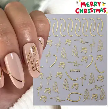 Рождественский элемент Наклейки для ногтей 3D Роза Металл Лось Снежинка Печенье Человек Зима Рождество Новый год Украшение ногтей Наклейка