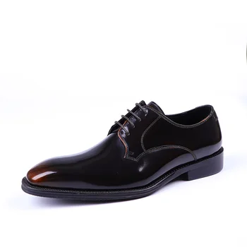 Черный / темно-коричневый Деловая обувь Натуральная кожа Дерби Свадебная обувь Мужская выпускная обувь