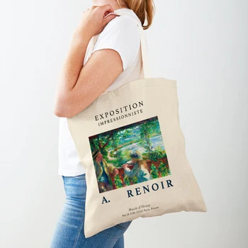 Импрессионист Огюст Ренуар Фигуративная сумка-тоут Модная повседневная ретро леди сумка для покупок двусторонняя женская сумка для покупок