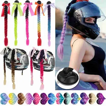 Новый мотоциклетный шлем косички женщина заплетает парик для мотоциклетного шлема многоцветный твист косичка конский хвост рождественский подарок