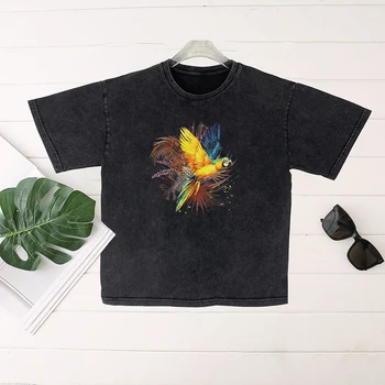 Seeyoushy Macaw Print Модная женская футболка 2023 Новый летний тренд Женский топ Y2K Эстетическая уличная одежда Fun Printed Shirt Tees
