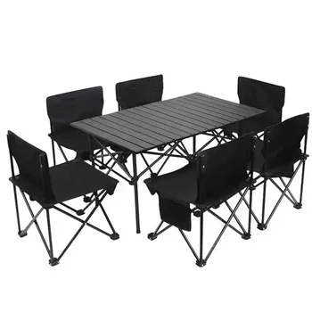 ToughIe 6-местный складной стальной набор садовой мебели, обеденный стол и стулья на террасе
