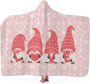 Милая любовь Розовые гномы Рождественское одеяло с капюшоном Рождественское мягкое носимое одеяло для пары Жена Женщины Мужчины Муж