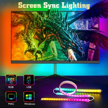 Smart Ambient PC Светодиодная подсветка, совместимая с macOS 13+, Windows 8,9,10,11 APP Управление компьютерным монитором Цвет экрана SyncStrip Light