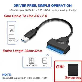 Кабель USB Sata к компьютерным кабелям USB 3.0 / 2.0 до 6 Гбит/с для 2,5-дюймового внешнего жесткого диска SSD Жесткий диск 22-контактный адаптер для Sata III