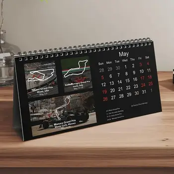 Настольный календарь F1 на 2024 год Календарь гонок F1 Двухпроволочный переплет Легкое планирование Гоночная тема Настольный календарь для Office Home Desktop