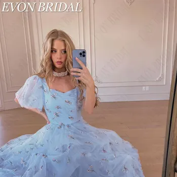 EVON BRIDAL Элегантные синие платья для выпускных вечеринок A Line Винтаж с короткими рукавами V-образным вырезом Вечернее платье 2024 Vestido De Gala на заказ