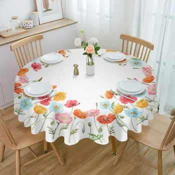 Скатерти с цветком мака для обеденного стола Водонепроницаемая круглая крышка стола для кухни, гостиной