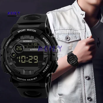 Роскошные цифровые часы для мужчин HOT Sell Аналоговые Военные Спорт Светодиодные 3Bar Водонепроницаемые Модный Тренд Пряжка Наручные Часы Часы мужские