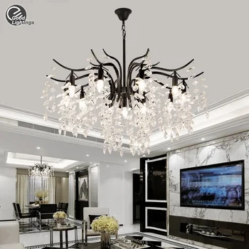 Современная потолочная хрустальная люстра черная для гостиной, столовой, спальни, кухни, хрустальной свечи, потолочные подвесные люстры