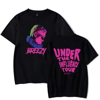 Крис Браун Under The Influence Tour 2023 Свежая футболка с круглым вырезом и коротким рукавом Футболка Женщины Мужская футболка Хип-хоп одежда
