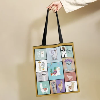 Yikeluo Складная сумка для покупок Альпака Мультфильм Альпака Многоразовая сумка для покупок Моющаяся сумка для продуктов большой емкости Сумка для ключей