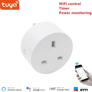 Tuya WiFi умная розетка беспроводная розетка Великобритания 3-контактный умный домашний переключатель, совместимый с Google Home и голосовым управлением Alexa