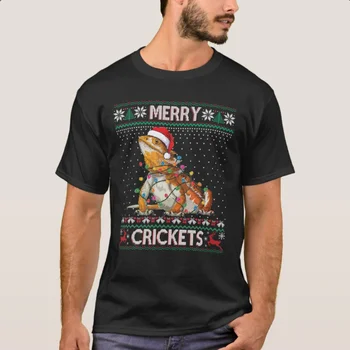 Merry Crickets Бородатый дракон Уродливый рождественский свитер Футболка 100% хлопок с о-образным вырезом и коротким рукавом Повседневная мужская футболка Размер S-3XL