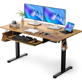 ErGear Электрический стол для стояния с лотком для клавиатуры, стол для сидения и стояния, рабочий стол для домашнего офиса, компьютерная рабочая станция