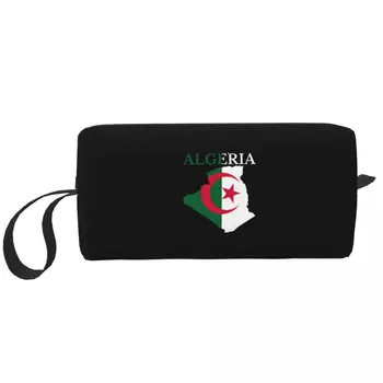 Карта флага Алжира Косметичка Женские косметички Алжирское сердце Путешествие Ежедневная сумка для туалетных принадлежностей Сумка-органайзер