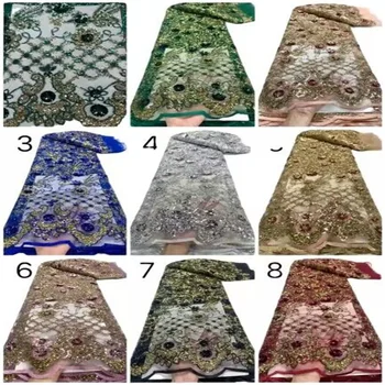  Африканская кружевная ткань 2023 Зеленая высококачественная французская сетчатая кружевная ткань с 3d пайетками Нигерийские кружевные ткани для свадебного платья
