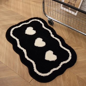 Nordic Tufting Черный Белый коврик для ванны Мягкий милый ковер в форме сердца для ванной комнаты Противоскользящий коврик Kawaii Home Room Tidy Decor