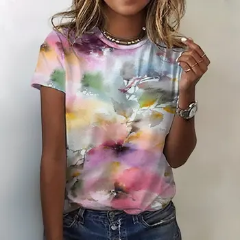 Женская модная футболка с коротким рукавом и многоцветным принтом Y2k