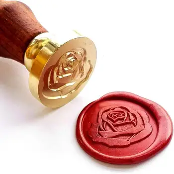 Сургучная печать Штамп Палисандровая ручка Романтическое украшение цветка розы для дней рождения, свадеб, подписей, восковой штамп