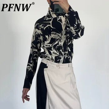 PFNW Японский стиль Винтажная темная одежда Мужские футболки с длинным рукавом Сшивание Цветные футболки Плиссировка Csaual Tee Осень Новый подшерсток 28W1252
