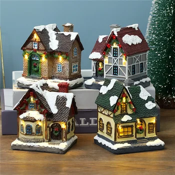 Рождественские украшения для рабочего стола, светодиодное освещение Снежный дом Смола Ремесла Подарок для друга семьи