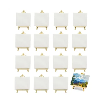 16 Упаковка 4 x 4 дюйма Растянутые мини-холсты Маленький холст для живописи с мольбертом Художественные холсты для детей Живопись Ремесло