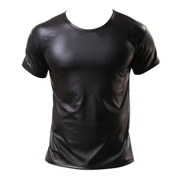 Thoshine Бренд Мужские кожаные футболки Эластичные мужские модные рубашки из искусственной кожи Формовка Мягкие футболки Camisa