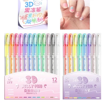 3D желейные ручки, 8/12-цветные цветные гелевые ручки, маркер для художественных принадлежностей, ручки для рукописного ввода, ручки для заметок