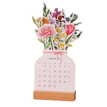 2024 Компактный настольный календарь цветочного планировщика Календарь обратного отсчета окружающей среды