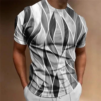 2023 Новая мужская футболка 3D полосатая толстовка с принтом Топы Лето O Neck Повседневная мужская одежда с коротким рукавом Дешевая одежда