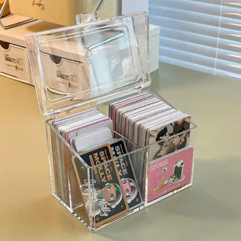 Акриловая прозрачная коробка для хранения карт Kpop Коробка для хранения фотокарт Фотокарточка Органайзер для визитных карточек Отделение Флип-Топ Чехол