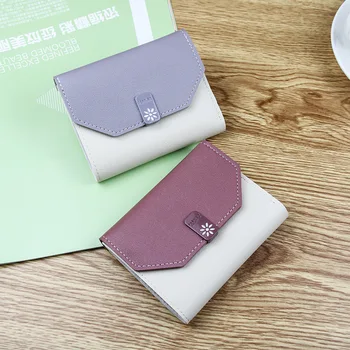  Новая корейская версия маленького кошелька Короткий трехкратный цветной мультикарточный студент женский кошелек Модная пряжка Карточная сумка